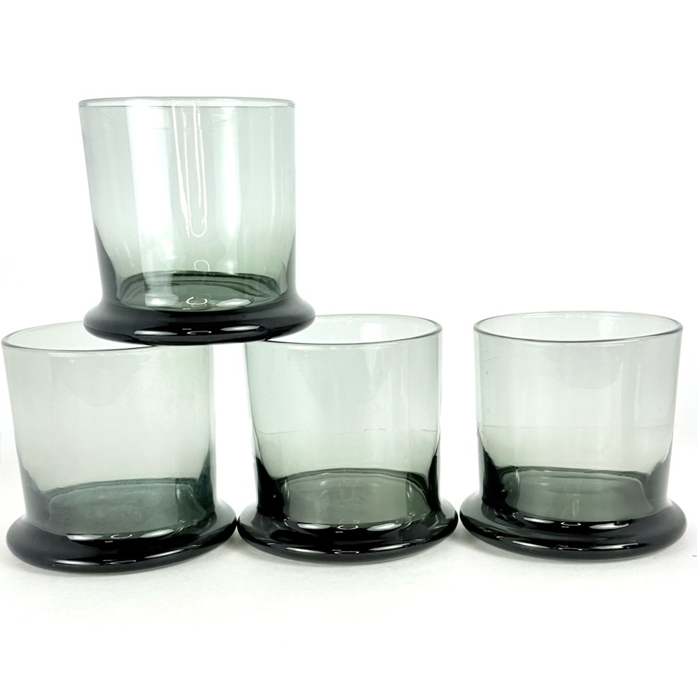 Vintage Hal Reed Kansas Crystal Gray/Green Double Old fashioned Pedestal Glasses